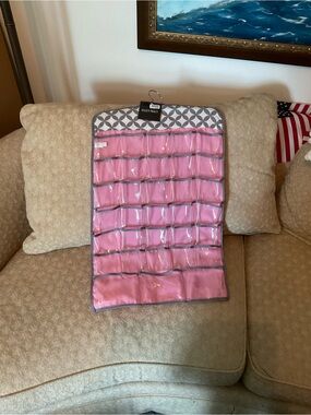 Ellen Tracy Pink and Gray Hanging Jewelry Organizer